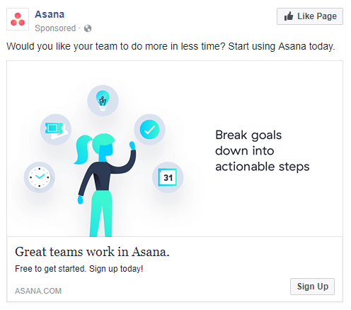 Asana creating powerful Facebook Ad headlines