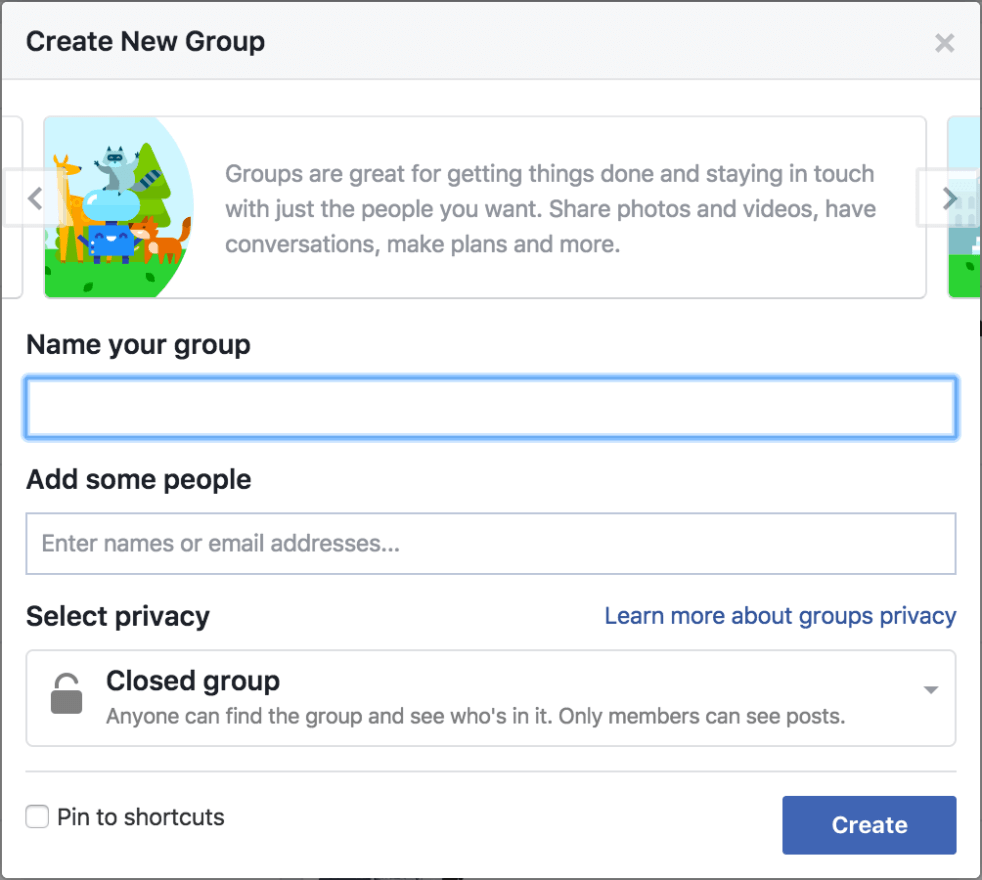Creating a Facebook Group: First step, creating a Group on Facebook