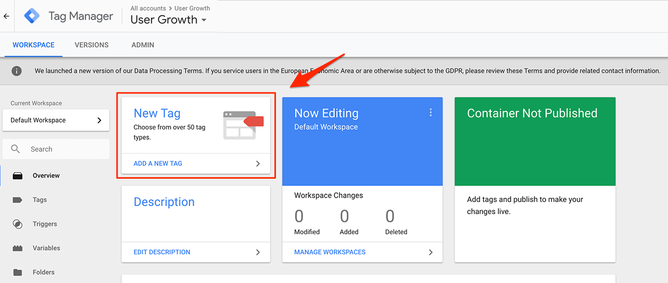 Creating a Google Tag Manager account step 2 adding tags
