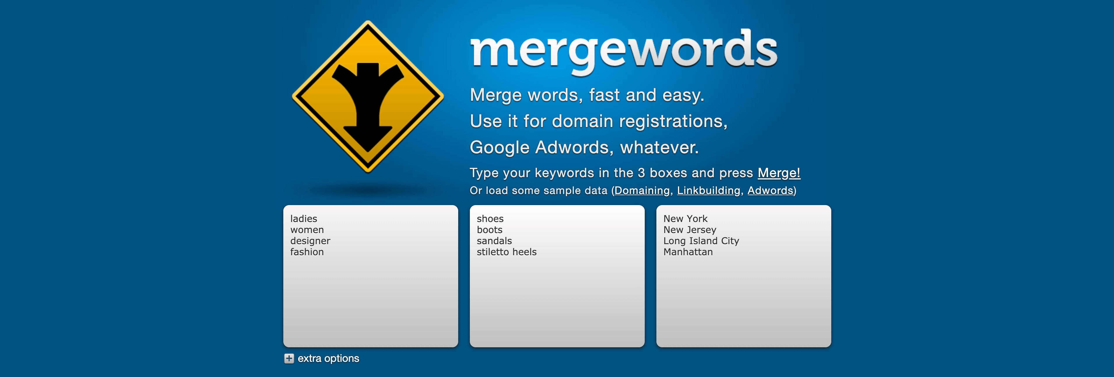 Using mergewords to expand your list with potential keywords