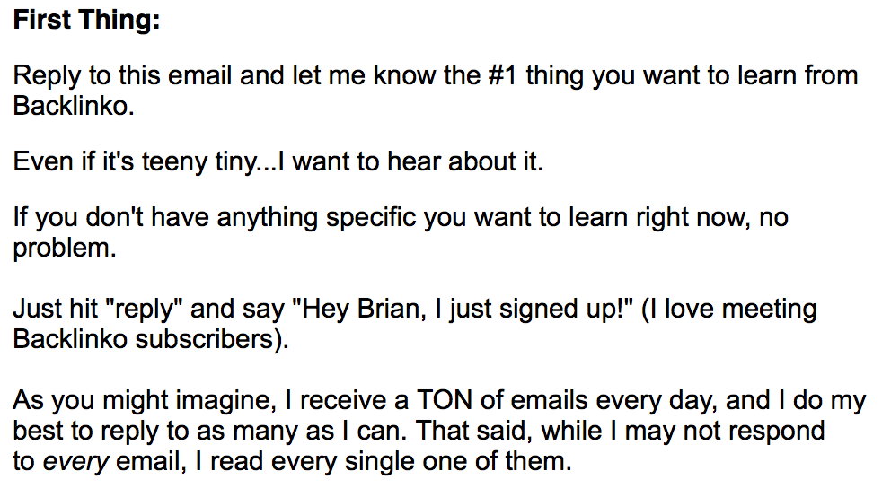 Brain from Backlinko onboarding email