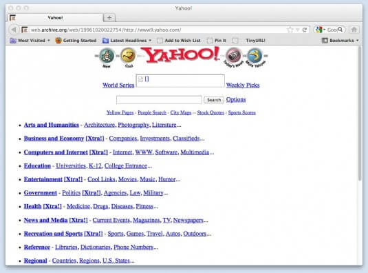 The Yahoo front page on Oct. 20 1996