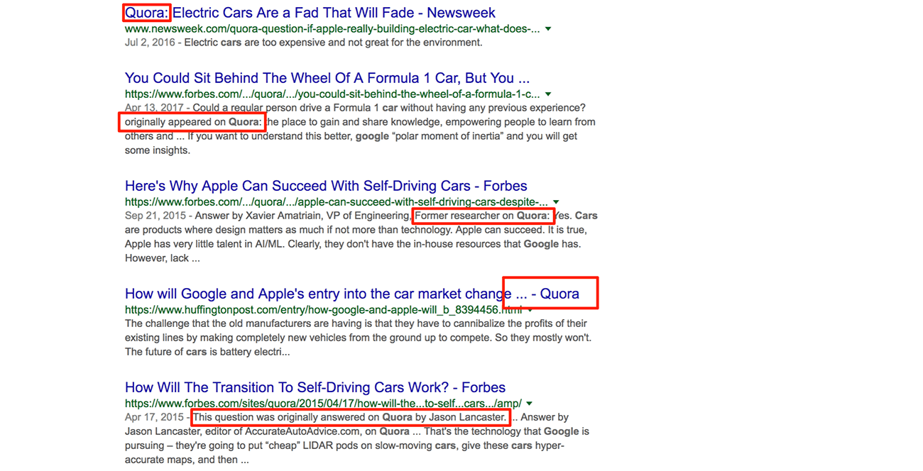 Websites like Newsfeed Forbes and Huffington Post sourcing answers from Quora