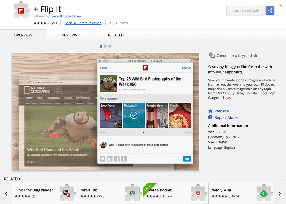 The Flipboard Chrome extension