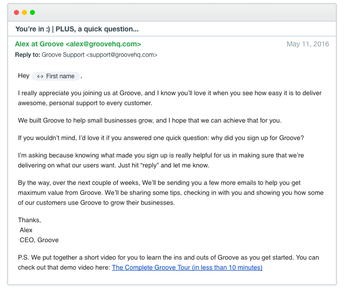 Groove onboarding email