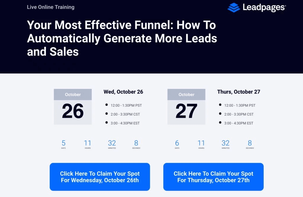 LeadPages is a company that makes good use of webinars. 