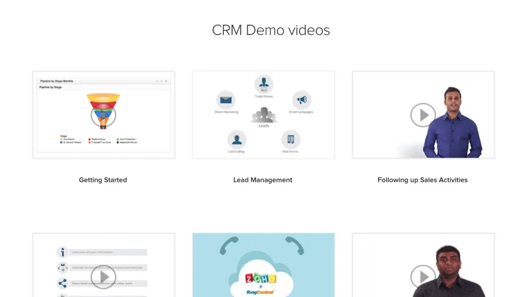 Zoho CRM uses demo videos of how their tool works