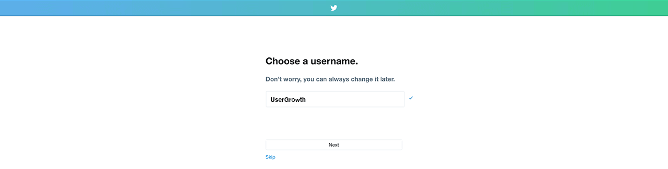 Step 3 in creating a Twitter account: choosing a username