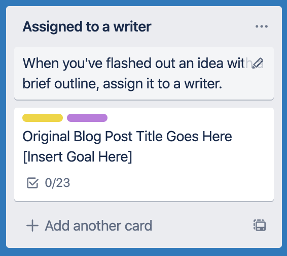 Creating a Trello card for a new blog post