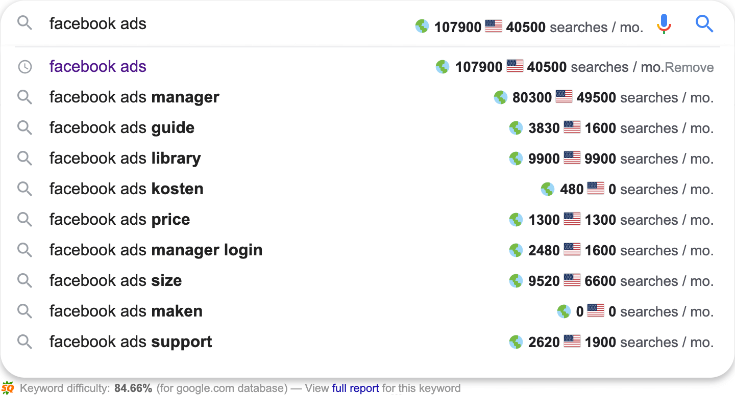 Keywords Everywhere show the monthly search volume average CPC pricing and your competition straight in the Google Autocomplete