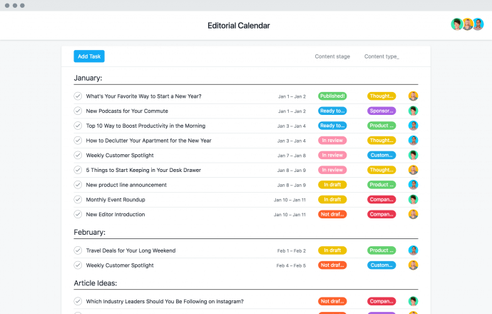 Using Asana as Content Calendar