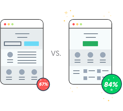 Une capture d'écran d'une application mobile et d'une page Web illustrant la différence d'optimisation et de taux de conversion entre elles.