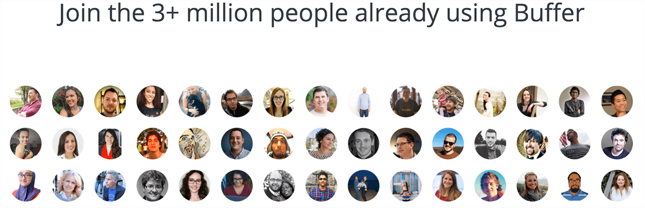 Social Proof in numbers, Buffer is showcasing its three plus million users