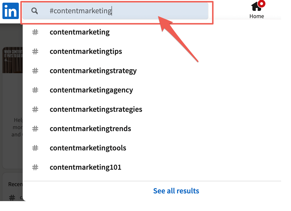 Search for hashtags on LinkedIn