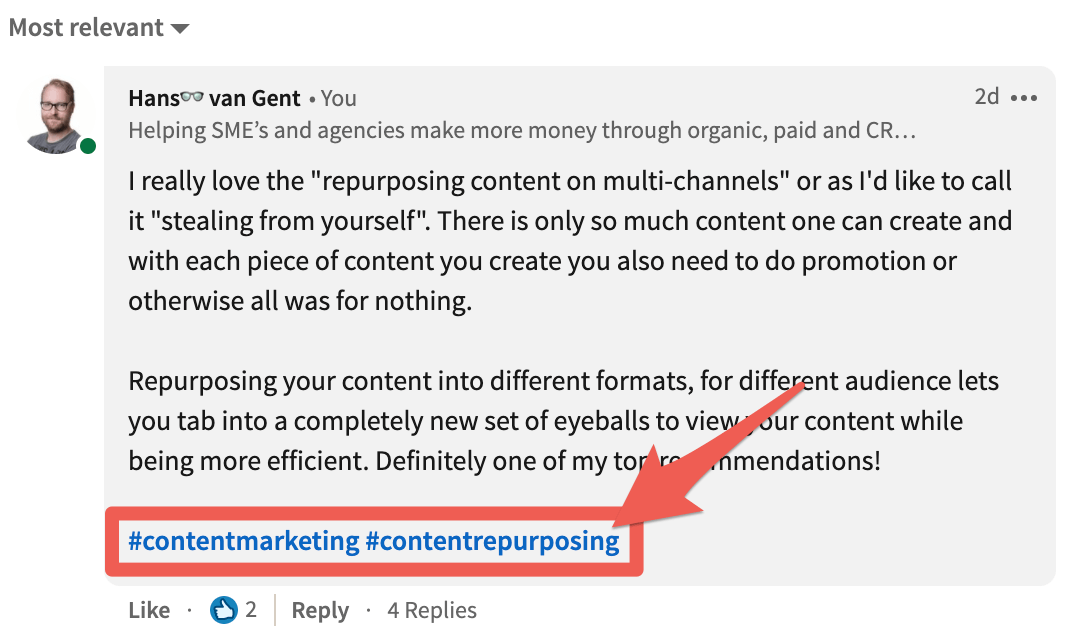 Using hashtags in your LinkedIn comments