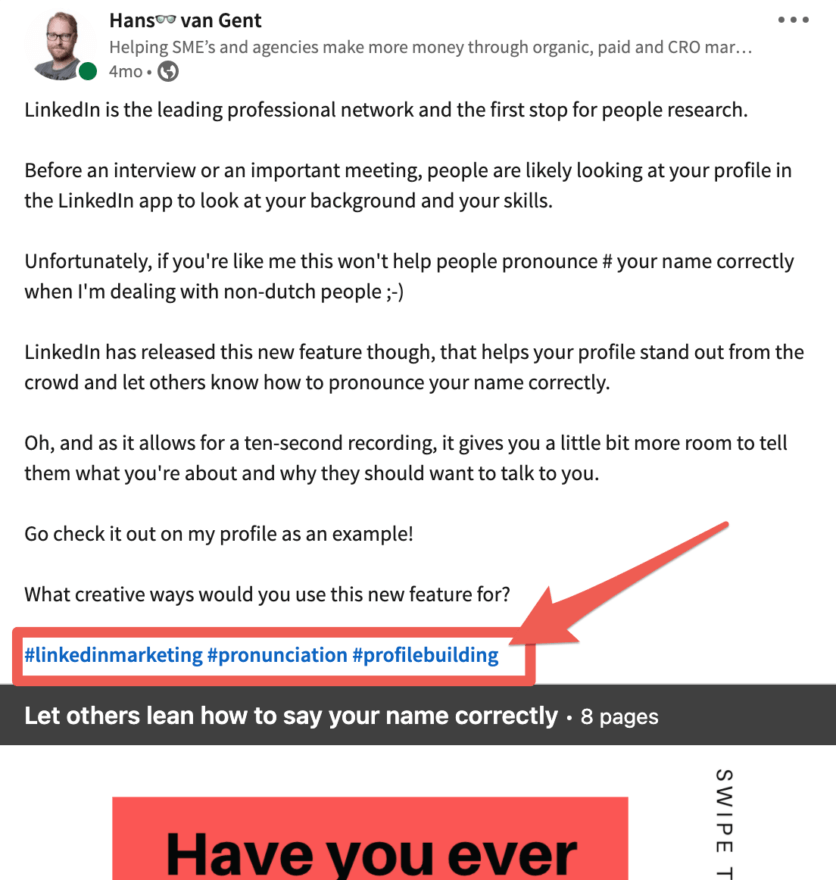 Using hashtags on LinkedIn posts