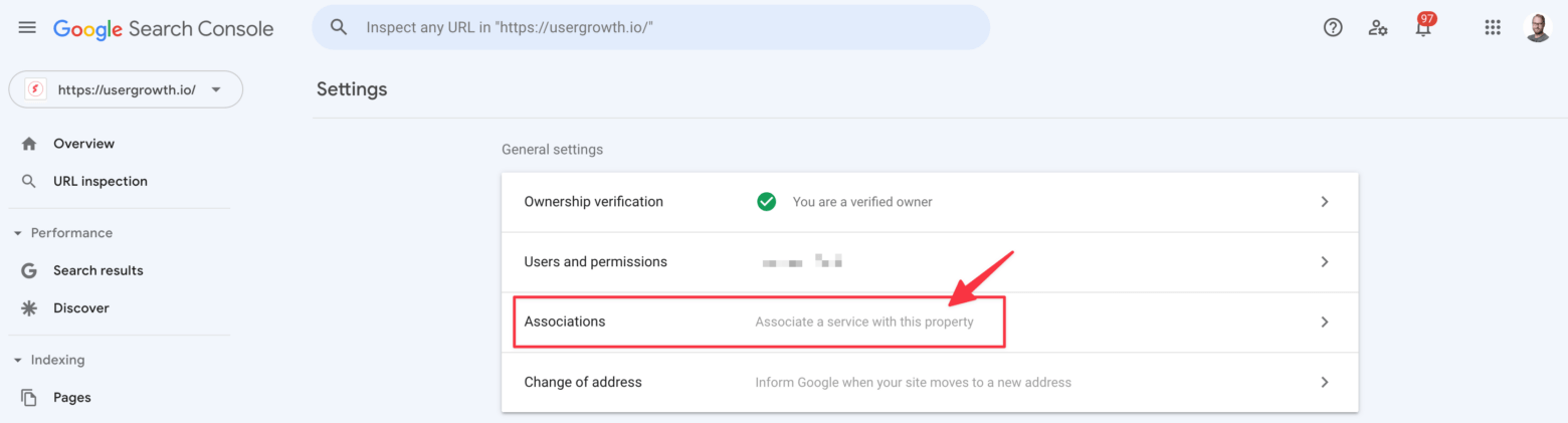 Associate your Google Analytics with your Google Search Console account - step 1
