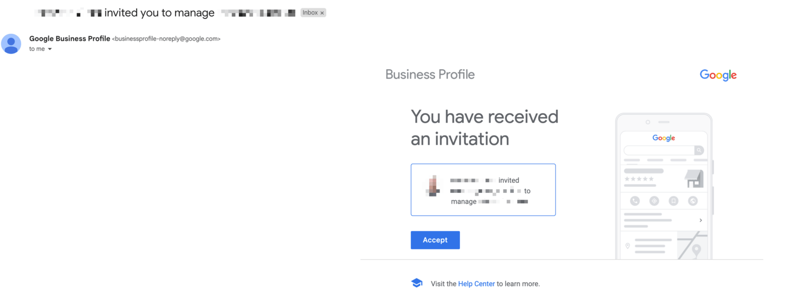 Google Business Profile - invite email