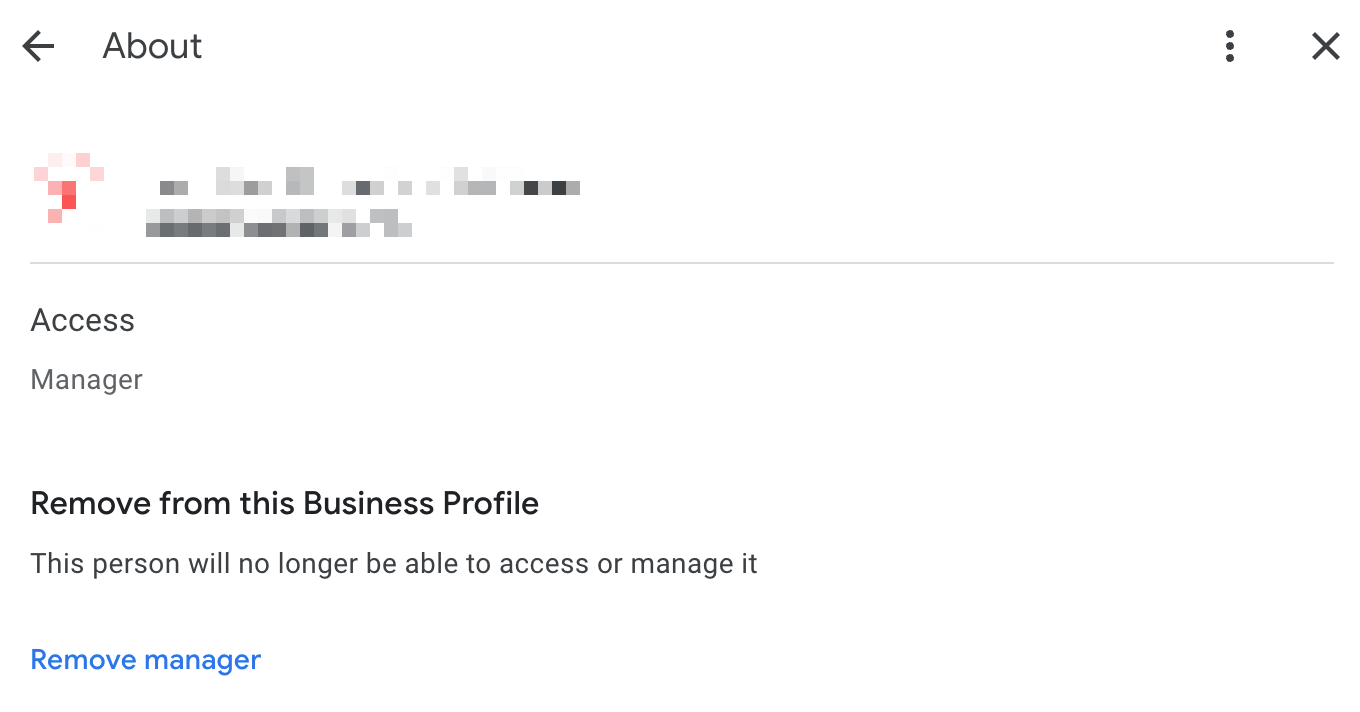 Google Business Profile settings - removing access