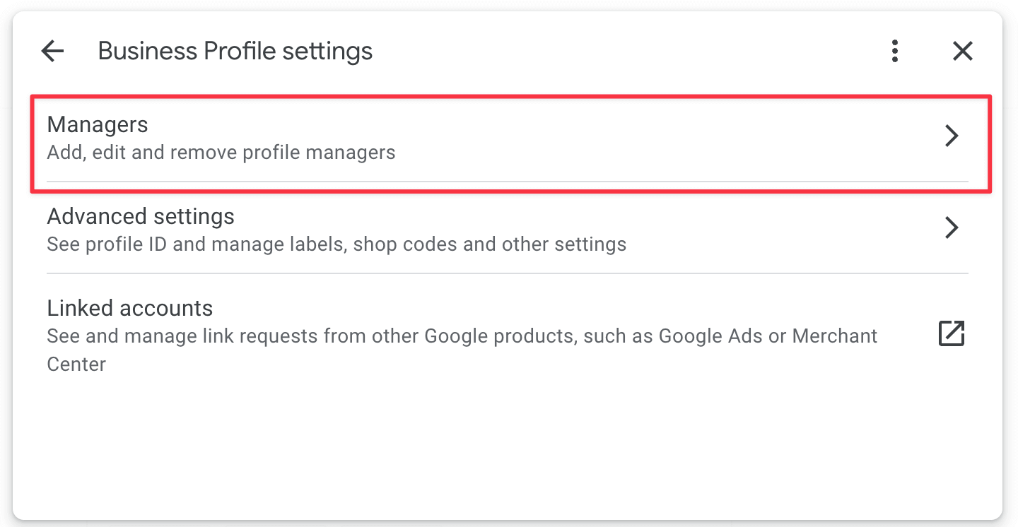 Google Business Profile Settings - Adding a Manager