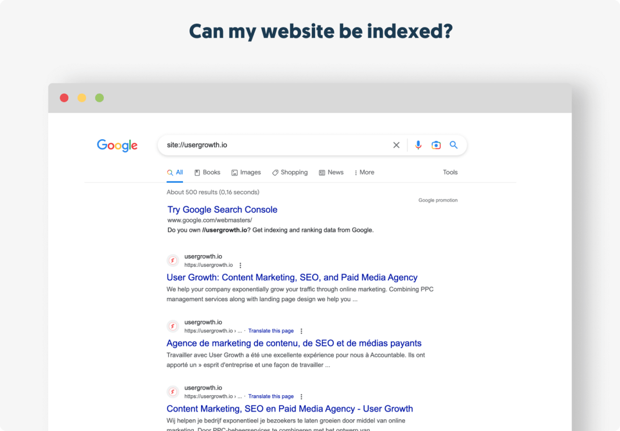 Can my website be indexed? Can quickly be checked with the correct search query.