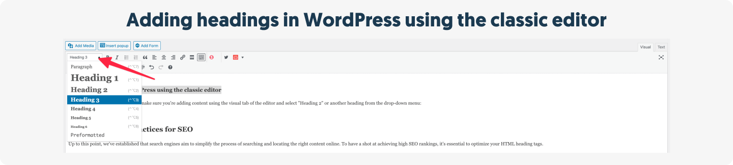 Adding headings in WordPress using the classic editor
