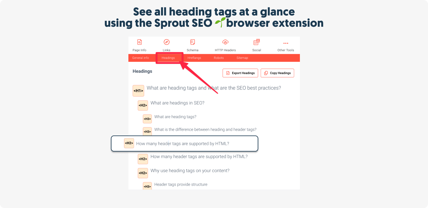 Check your heading structure using the Sprout SEO 🌱 browser extension
