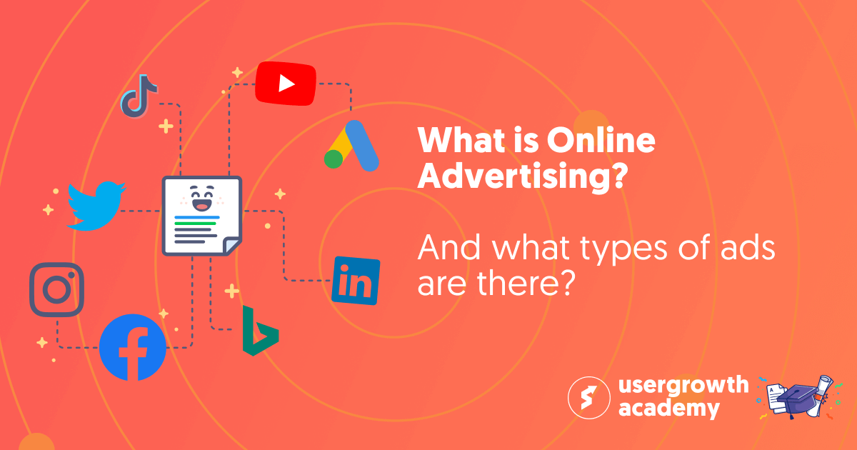 What is online advertising, and what types of ads are there?