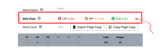 Instantly check Core Web Vital metrics for a page