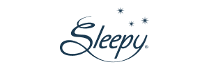 L'image présente le mot « Sleepy » écrit dans une police cursive bleue avec trois petites étoiles au-dessus, évoquant un sentiment de repos.