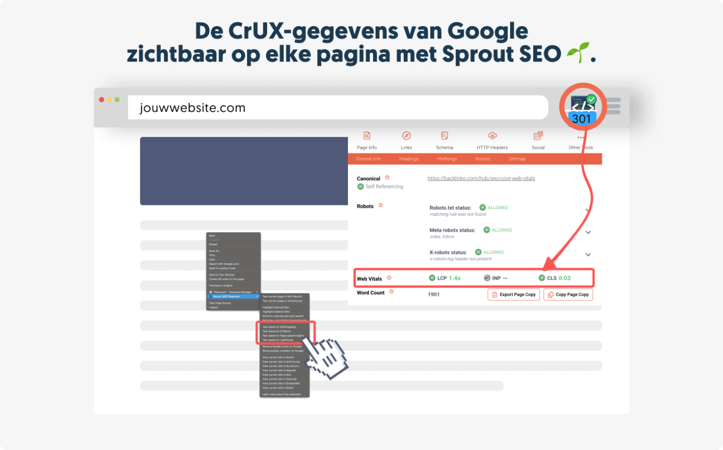 De CrUX-gegevens van Google
zichtbaar op elke pagina met Sprout SEO 🌱.