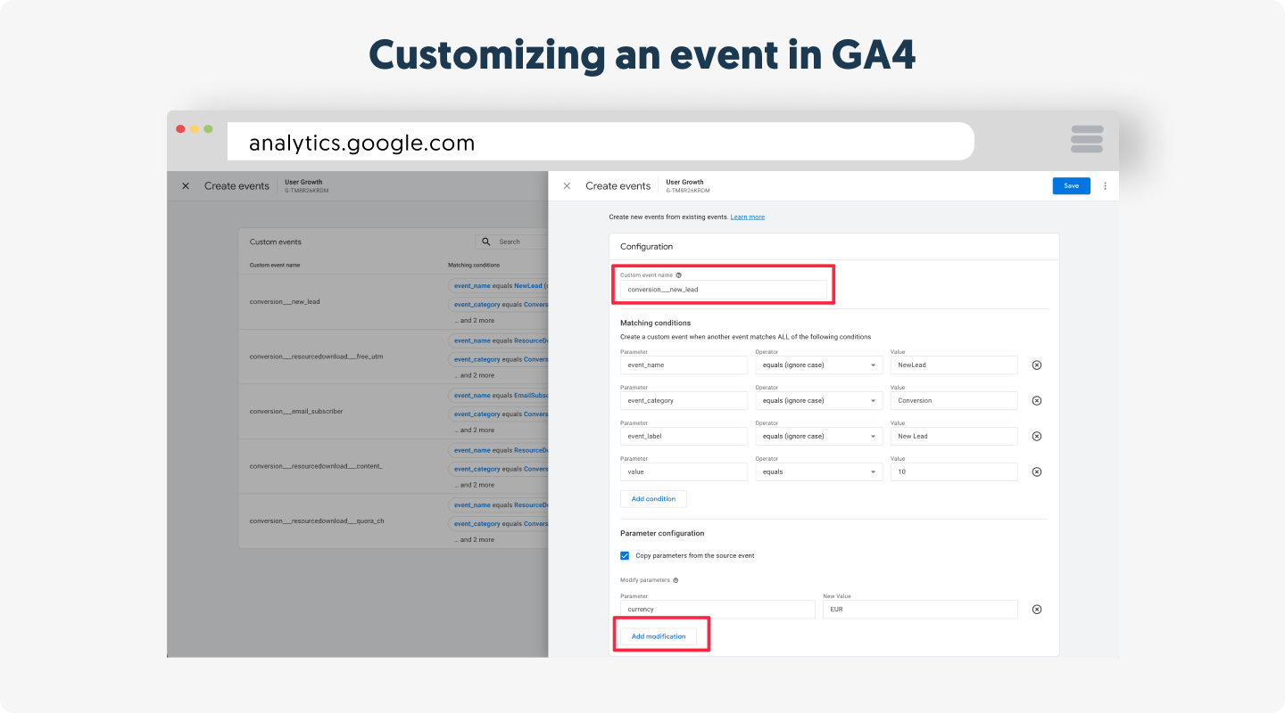 Customizing an event in GA4