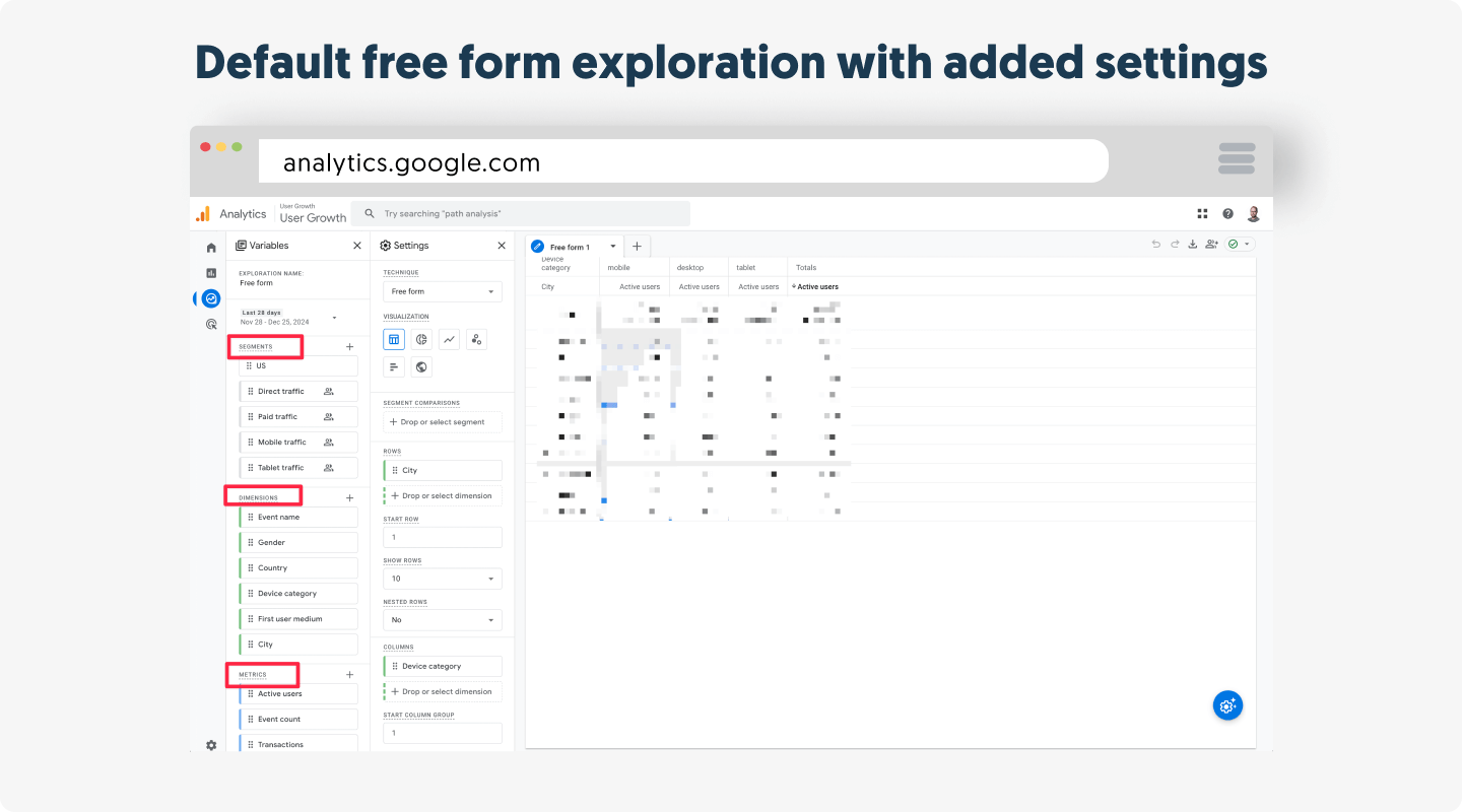 Default free form exploration with added settings